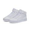 Sneaker PUMA "Carina 2.0 Mid Sneakers Damen", Gr. 38.5, grau (weiß silber gray), Obermaterial: Leder, Synthetik, Textil; Futter: Textil; Innensohle: Textil; Laufsohle: Gummi, Schuhe