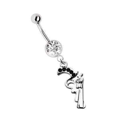 Bauchnabelpiercing ADELIA´S "Piercing Piercing Bauchnabelpiercing", Damen, schwarz, Chirurgiestahl, modisch, Piercings, 316l Stahl Banane - Pistole Revolver und schwarzen Zirkonia