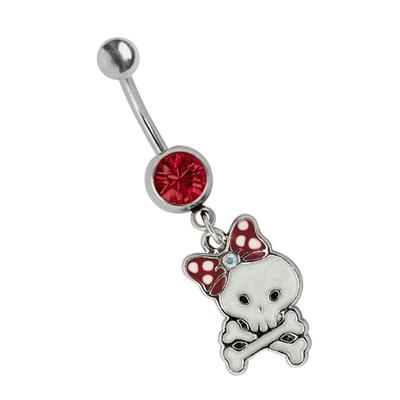 Bauchnabelpiercing ADELIA´S "Piercing Piercing Bauchnabelpiercing", Damen, rot, Titan, modisch, Piercings, Titan Banane - Totenkopf Anhänger mit rotem Zirkonia