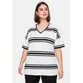 T-Shirt SHEEGO "Große Größen" Gr. 48/50, schwarz-weiß (weiß, schwarz) Damen Shirts V-Shirts