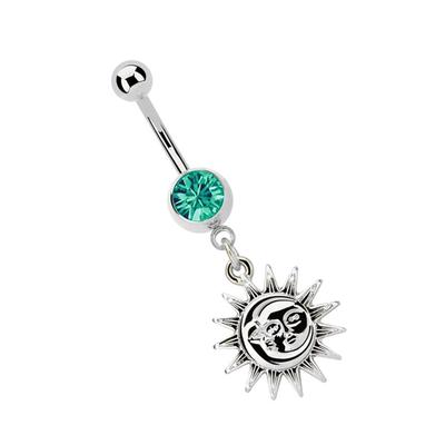 Bauchnabelpiercing ADELIA´S "Piercing Piercing Bauchnabelpiercing", Damen, blau (türkis), Chirurgiestahl, modisch, Piercings, 316l Stahl Banane - türkis Stein mit Sonne und Mond
