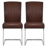 Wade Logan® Amiliyah Modern Padded Faux Leather & Chrome Leg Kitchen Dining Chairs Modern Design Faux Leather/Wood/Upholstered in Brown | Wayfair