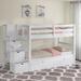 Harriet Bee Tena Twin over Twin 3 Drawer Standard Bunk Beds w/ Stairway & 2 Under Bed Drawers Wood in White | 69.5 H x 59 W x 103.25 D in | Wayfair