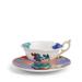 Wedgwood Wonderlust White/Bue/Gold Parrot Teacup & Saucer Bone China/Ceramic in Blue/Yellow | 2.16 H x 4.21 W in | Wayfair 1057271