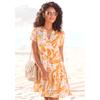 Blusenkleid S.OLIVER, Damen, Gr. 44, N-Gr, bunt (orange, creme, bedruckt), Web, Obermaterial: 100% Viskose, bedruckt, modisch, figurumspielend ca. Mitte Oberschenkel, V-Ausschnitt, Kurzarm, Kleider, mit Volant am Rock, Tunikakleid, Sommerkleid,...