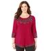 Plus Size Women's Pointed Hem Embroidered Top by Catherines in Classic Red Soutache (Size 0X)