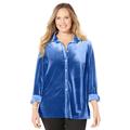 Plus Size Women's AnyWear Velvet Button Front Shirt by Catherines in Dark Sapphire (Size 2X)