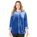 Plus Size Women's AnyWear Velvet Button Front Shirt by Catherines in Dark Sapphire (Size 1XWP)