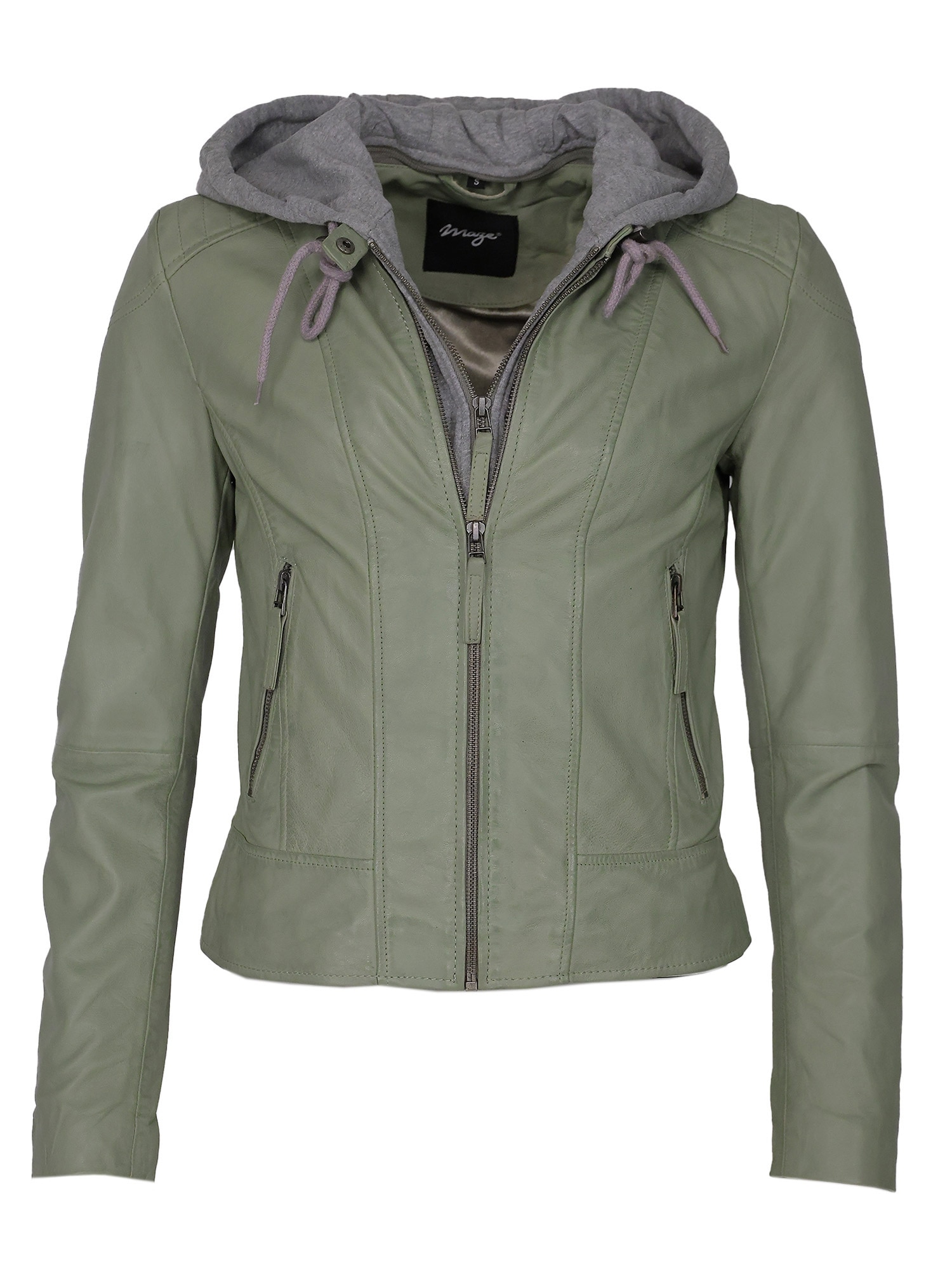 Lederjacke MAZE "42021133", Damen, Gr. S, grün (grün dust), Obermaterial: 100% Lammleder / Innenfutter: 100% Polyester / Kapuze: 55% Baumwolle, 45% Polyester, Jacken Image