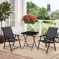 MoNiBloom 3 Piece Patio Bistro Dining Furniture Set Foldable Metal Table & 2 Chairs Glass/Metal in Black | 23.5 W x 23.5 D in | Wayfair