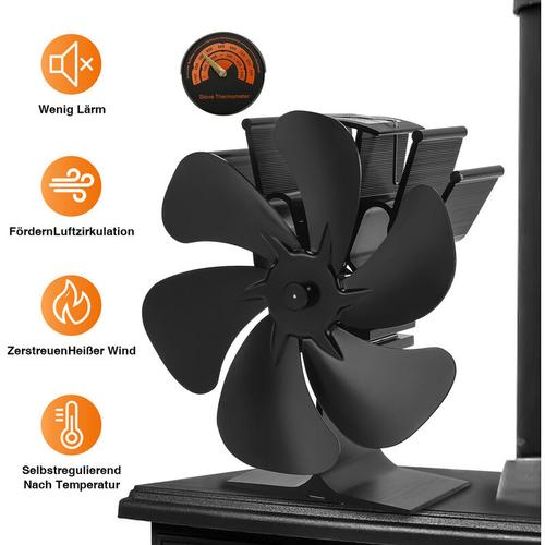 Kaminventilator Ofenventilator Kaminofen Ventilator ohne Strom 6 Blatt Heizlüfter Ventilator Fan