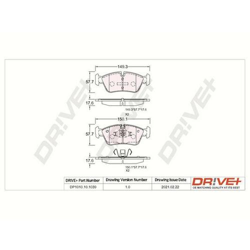 Drive+ Bremsbelagsatz, Scheibenbremse vorne rechts links für BMW (BRILLIANCE) 34112288851 34116769763 34116767149 DP1010.10.1039