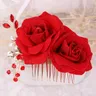 Peigne à cheveux nouvelle mode chinois fausse fleur Rose rouge perle mariée mariée mariée mariée