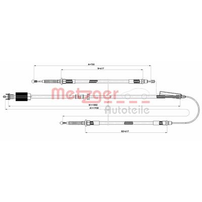 METZGER Seilzug, Feststellbremse COFLE hinten links für OPEL 522096 522133 13441132 11.5840