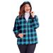 Plus Size Women's Printed Fleece Coat with Sherpa Lining by Catherines in Midnight Teal Plaid (Size 1X)