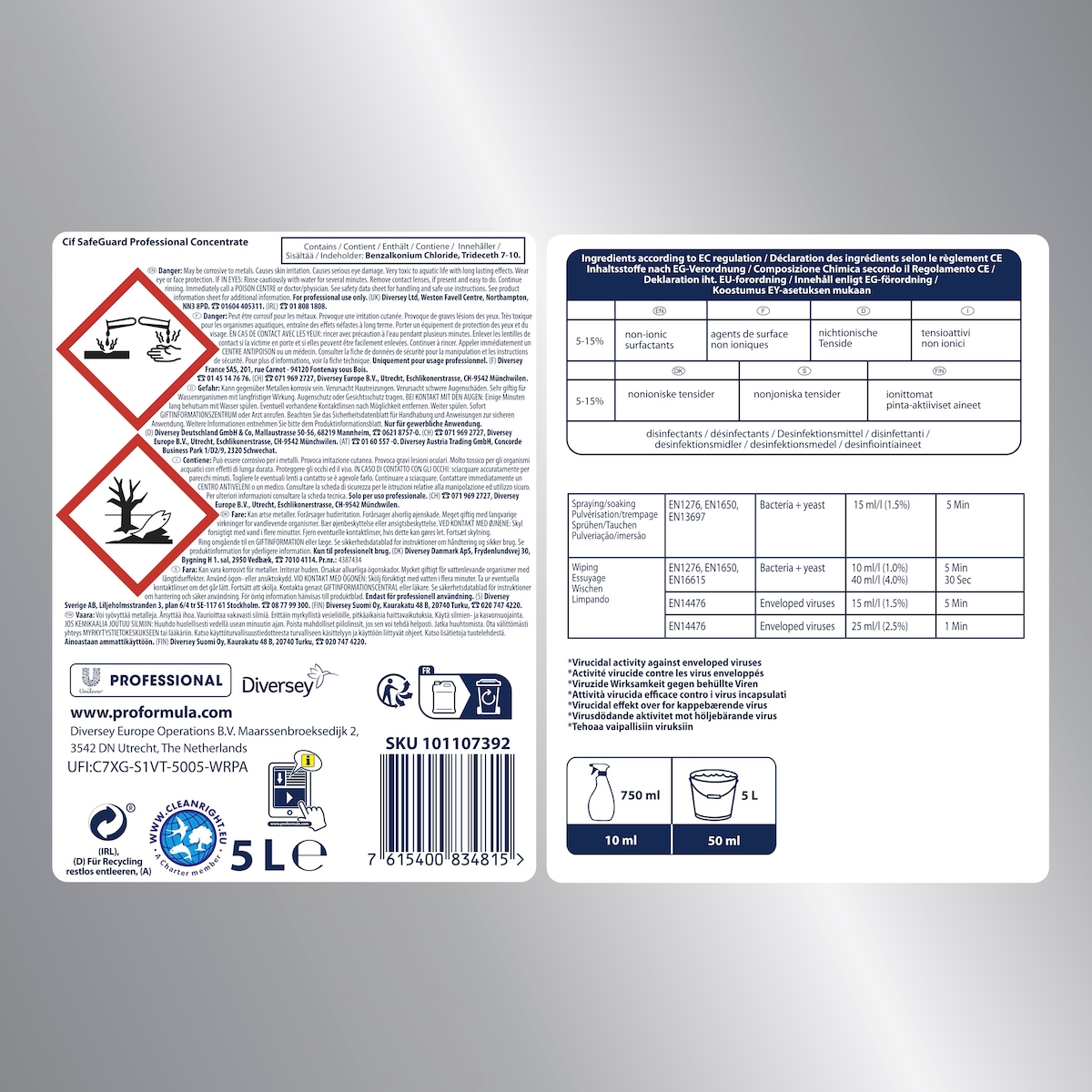 Pro Formula Cif Professional Safeguard 2in1 Desinfektionsreiniger Konzentrat 5 L Kanister Image