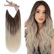 Vivien Halo Hair Extensions Ombre Hidden Wire Hair Extensions Balayage Brown to Platinum Blonde Secret Wire Hair Extensions Real Human Hair Full Head 80g #8/60 16 Inch