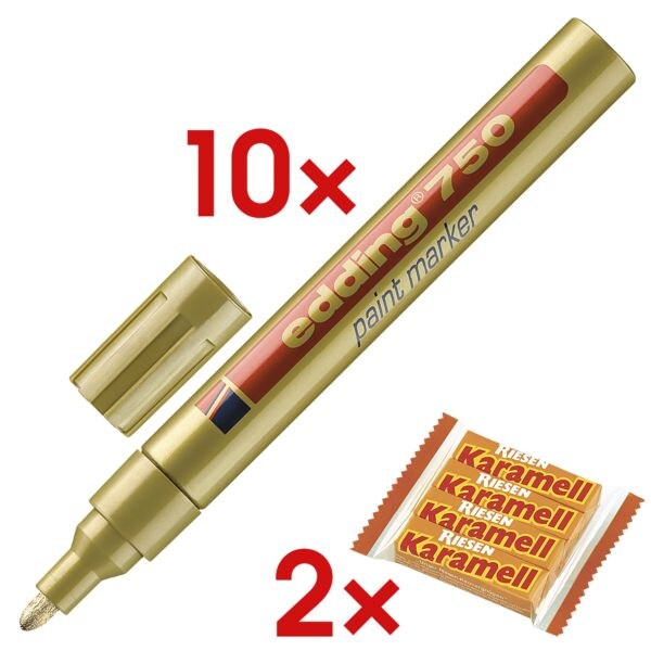 10x Lackmarker »750« inkl. 2x Kaubonbons »Karamell Riesen« gold, Edding