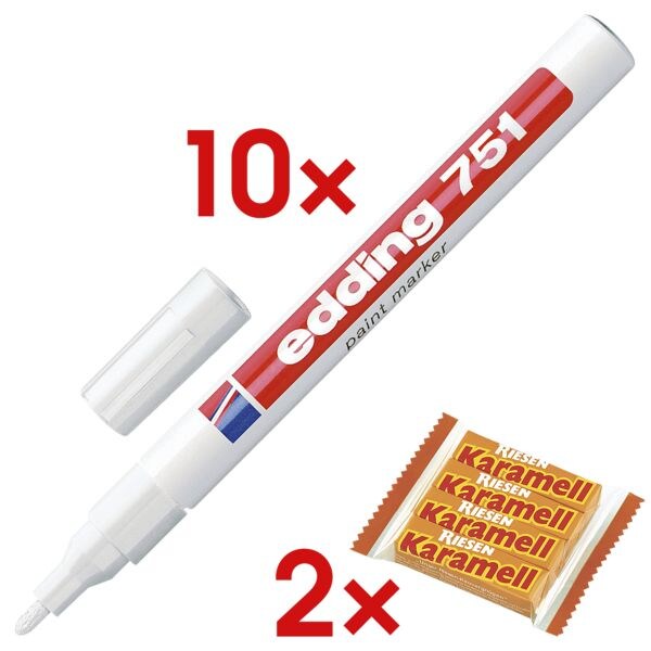10x Lackmarker »751« inkl. 2x Kaubonbons »Karamell Riesen« weiß, Edding