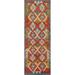 Geometric Kilim Oriental Runner Rug Hand-woven Wool Carpet - 2'9" x 9'0"