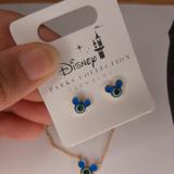 Disney Jewelry | New Noc Disney Park Hidden Mickey Mouse Necklace Earrings Set Blue Green Crystal | Color: Blue/Green | Size: Os