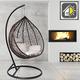 GOODS EMPORIUM Premium Hanging Egg Chair Outdoor Garden Swing Chair Hammock Chair with Cushions - RAIN COVER INCLUDED (Large, Black - Brown - Grey)