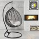 GOODS EMPORIUM Premium Hanging Egg Chair Outdoor Garden Swing Chair Hammock Chair with Cushions - RAIN COVER INCLUDED (Large, Black - Black - Grey)