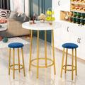 Mercer41 Modern Faux Marble Bar Table Set, 3 Pieces Round Pub Table Set, Space Saving Kitchen Dining Table Set w/ 2 Velvet Padded Stools | Wayfair