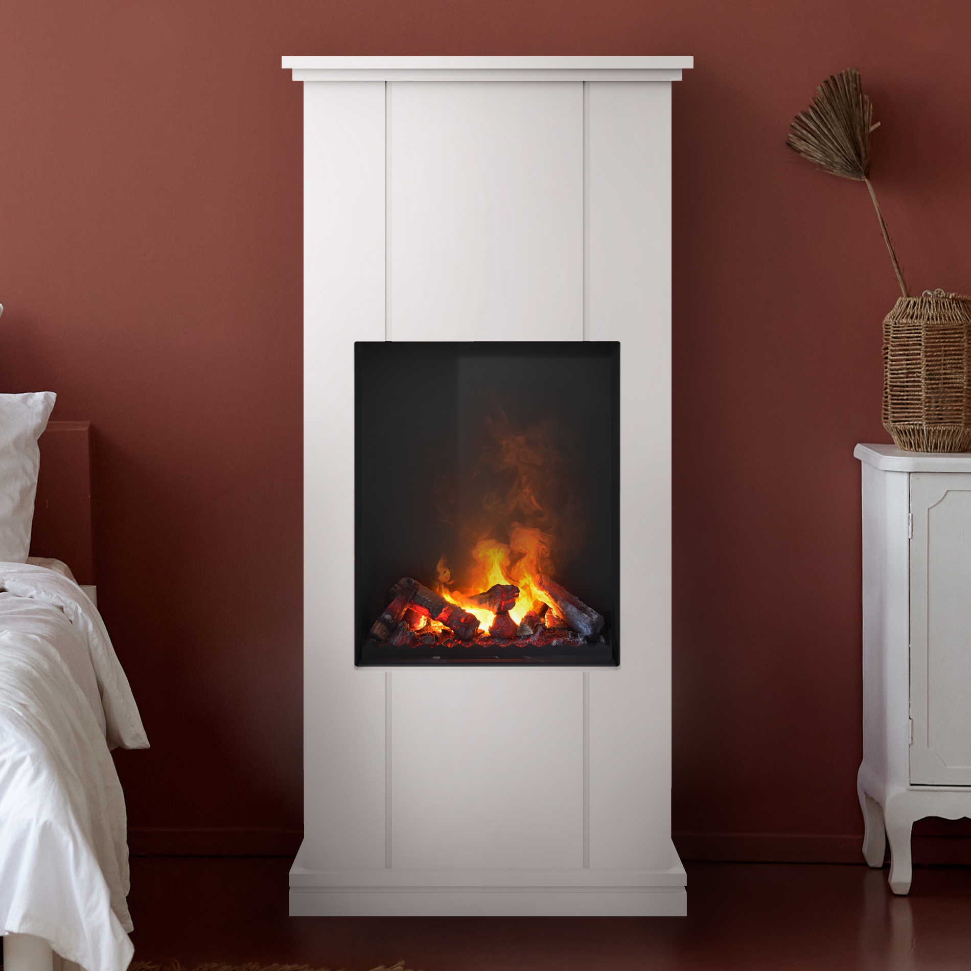 Noble Flame NEW ORLEANS [Stand-Elektrokamin Opti-myst]: Weiß (warm) - Dekoholz - Brennraum: Schwarz, pulverbeschichtet