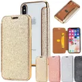 Étui portefeuille à rabat en cuir et TPU pour iPhone coque de luxe mince bling-bling pour