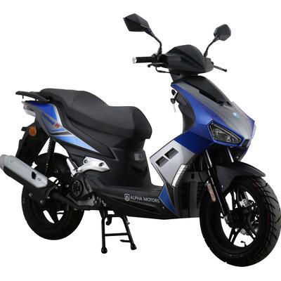 Motorroller ALPHA MOTORS "Mustang FI", blau (blau, grau, schwarz), Motorroller & Mofas, 45 km/h, mit USB-Anschluss und Lenkerschloss, sportliches Design, B:67cm H:114cm L:193cm