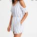 American Eagle Outfitters Pants & Jumpsuits | American Eagle Blue And White Striped Off The Shoulder Romper Size Medium | Color: Blue/White | Size: M