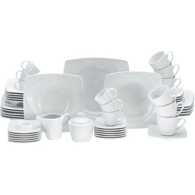 Kombiservice CREATABLE "Geschirr-Set Celebration", weiß, 50 tlg., Porzellan, Geschirr-Sets, Service, weiß, außergewöhnliche Geometrie, 50 Teile, für 6 Personen