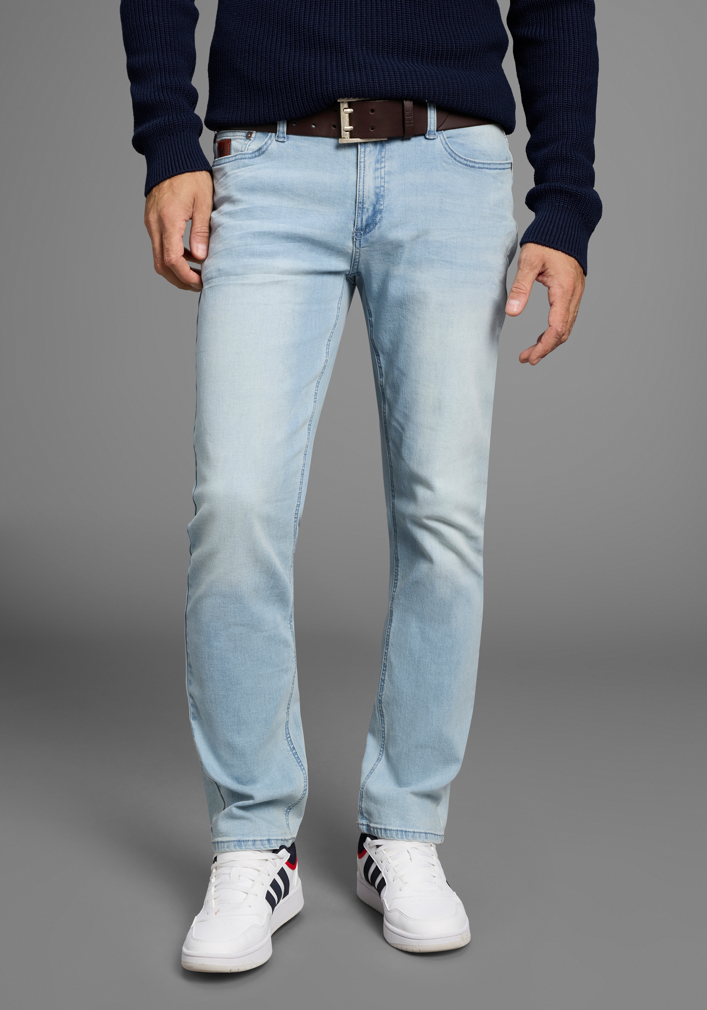 Straight-Jeans BRUNO BANANI "Hutch", Herren, Gr. 38, Länge 30, blau (light blau), Denim/Jeans, Obermaterial: 98% Baumwolle, 2% Elasthan, normal lang, Jeans Straight-Jeans, gerade geschnittenes Bein, niedrige Leibhöhe, reguläre Passform, Topseller