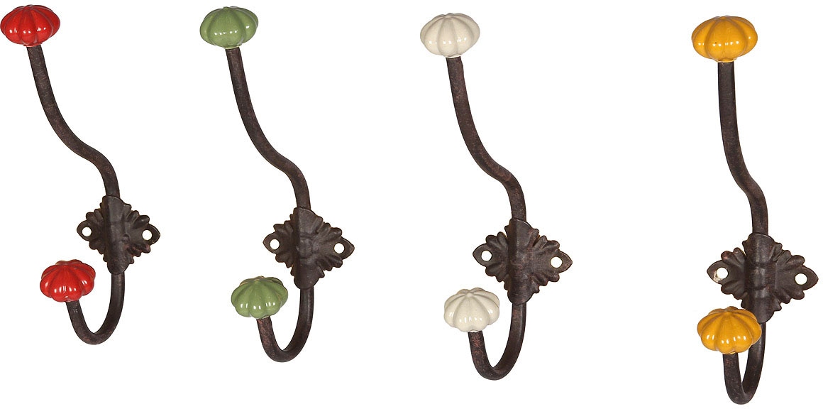 Garderobenhaken AMBIENTE HAUS "Haken mit Keramik - weiss 23cm", weiß (antikbraun, weiß), B:5cm H:23cm T:8cm, Eisen, Garderobenhalter, Garderobenhaken