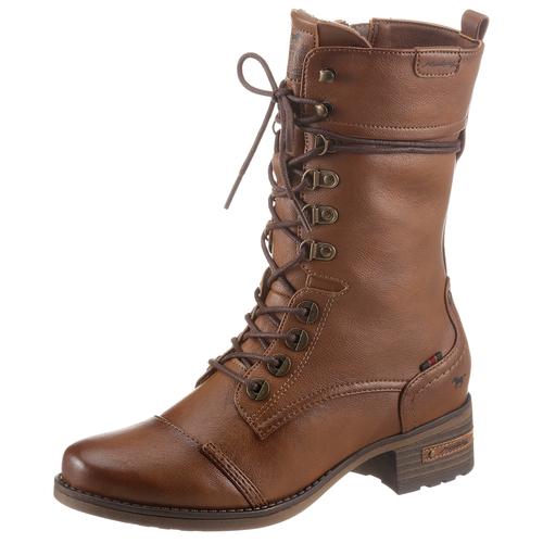 Schnürstiefel MUSTANG SHOES Gr. 38, braun (cognac-used) Damen Schuhe mit praktischem Innenreißverschluss Bestseller