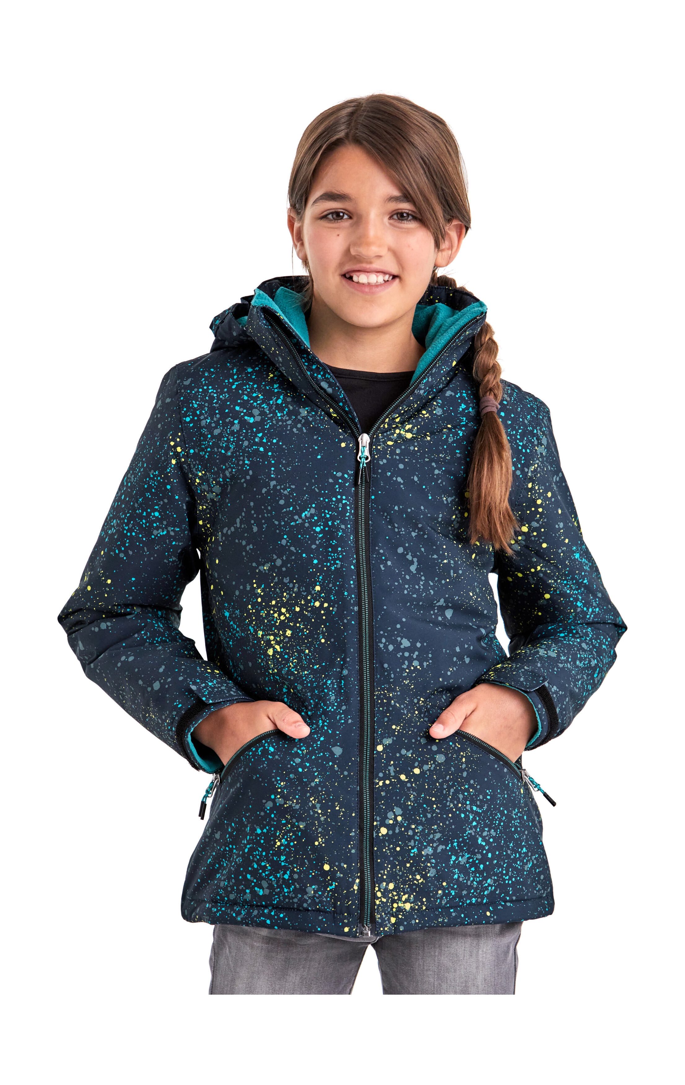 Outdoorjacke KILLTEC "KOW 197 GRLS JCKT", Kinder, Gr. 164, blau (navy), Oberstoff: 100% Polyester, Futter: 100% Polyester, Wattierung: 100% Polyester, Jacken, Wasserdicht, atmungsaktiv, verstellbar, Fleece-Futter, PFAS-frei Image