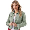 K Jordan Colored Jean Jacket (Size 1X) Sage, Cotton,Spandex