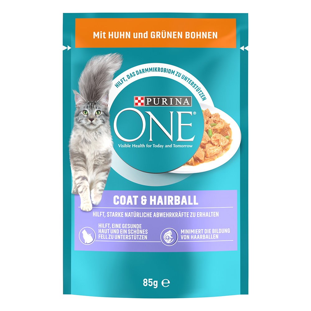 PURINA ONE 52 x 85 g Umido per gatto - Coat & Hairball con Pollo e Fagiolini