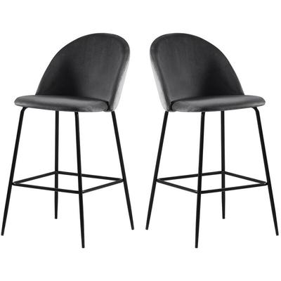 Lot de 2 fauteuils de bar 65cm en velours et pieds noirs - Vitikko - Couleur - Gris Drawer