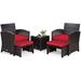 Gymax 5PCS Rattan Patio Furniture Set Chair & Ottoman Set w/ Red