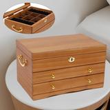 Lvet Wooden 3 Layers Jewelry Storage Box with Mirror and Lock - 11.42x7.48x6.69inch