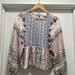 American Eagle Outfitters Tops | American Eagle Multicolor Top Xs Boho Long Puff Sleeves Tassels Pink Blue Cream | Color: Blue/Pink | Size: Xs