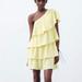 Zara Dresses | Asymmetrical Dress With Frill | Color: Yellow | Size: S