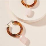 Anthropologie Jewelry | Anthropologie Felicity Drop Hoop Earrings In Tortoise/Rose Quartz Nwt | Color: Brown/Pink | Size: Os