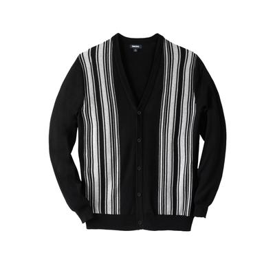 Men's Big & Tall Lightweight Striped Cardigan Sweater by KingSize in Black (Size L)