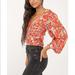 Free People Tops | Free People Say The Word Womens Top / Ruby Red Combo Ruched Floral Blouse, Sz S | Color: Red/White | Size: S