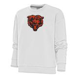 Women's Antigua White Chicago Bears Victory Crewneck Chenille Pullover Sweatshirt