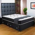 Home Furnishings UK Hf4you New Ortho Black Deep Quilted Divan Bed - 4ft6 Double - End Drawer - 30" Black Faux Leather Headboard