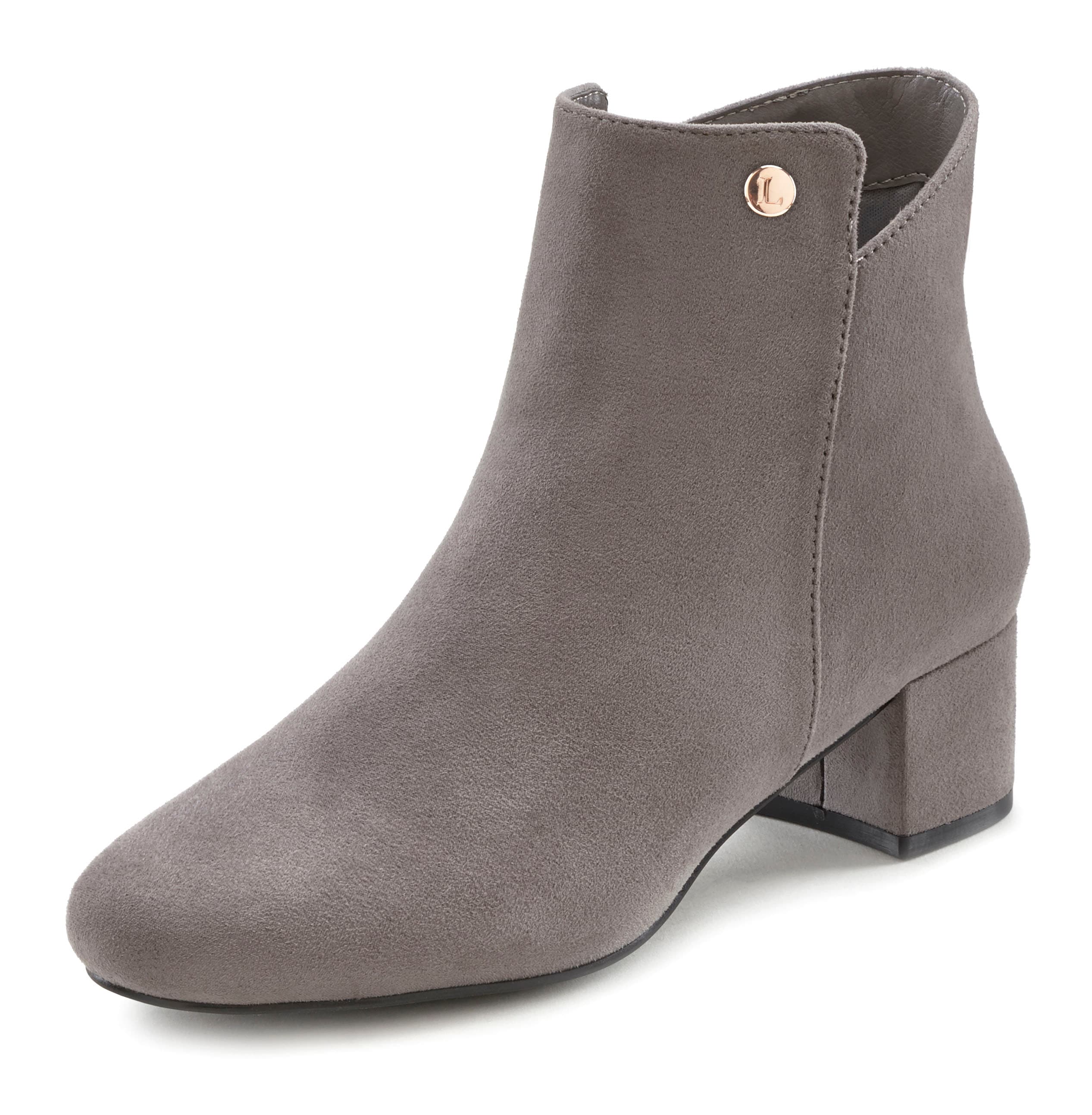 Stiefelette LASCANA, Damen, Gr. 40, grau (hellgrau), Obermaterial: 100% Textilmaterial. Futter: 100% Textilmaterial. Decksohle: 100% Textilmaterial. Laufsohle: 100% Synthetik, unifarben, Klassisch, Schuhe, mit bequemen Blockabsatz, Ankle Boots,...